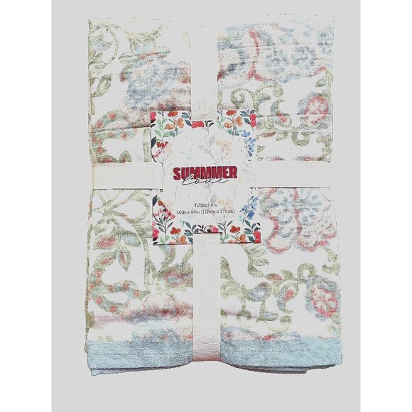 NWT Summer Love Tablecloth Blue Green Peach 60"x 84" 70% Cotton Mireille Designs - Picture 3 of 5